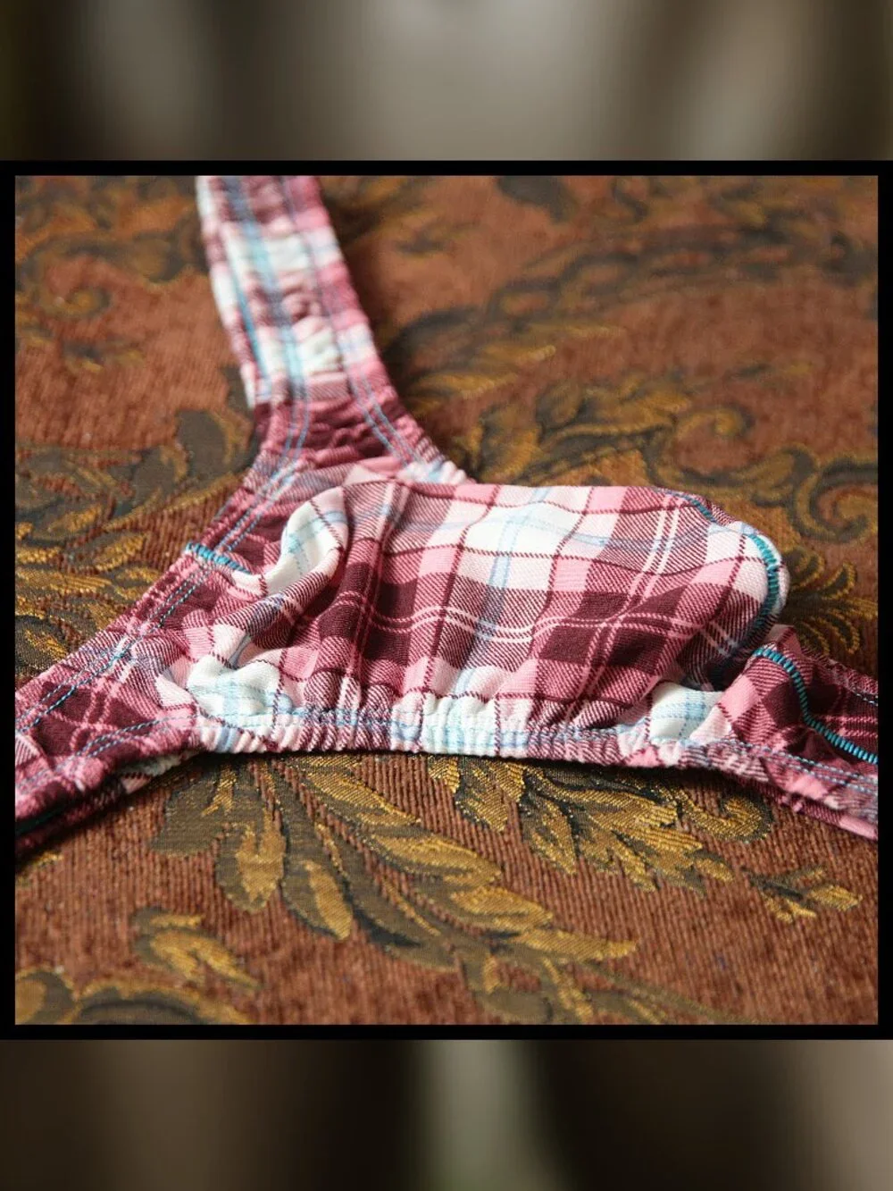 Mens PLaid 1in Sides Thong Handmade